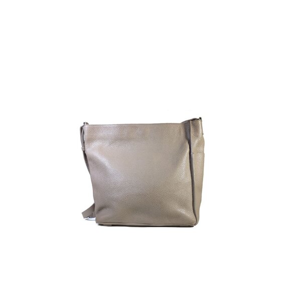 AllSaints Leather Bag Crossbody Shoulder Tote Taupe Pebbled Leather - Picture 3 of 9